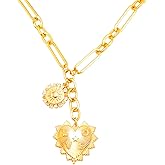 PALATINUS Sun Heart Charm Necklace for Women 18K Gold Plated Choker Necklace Chunky Gold Heart Necklace for Women Hip Hop Neutral Necklace
