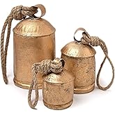 Set of 3 Metal Christmas Bells for Decoration Rustic Brass Gold Large Bell Cow Hanging