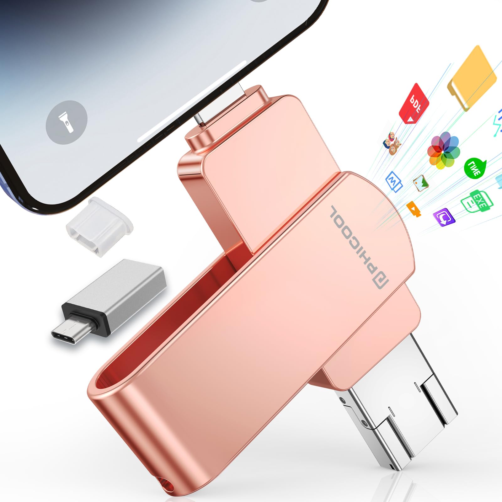 128GB USBメモリ [アプリ不要 アルバム直接保存！]４in1 Phone/Android/PC対応 phone から 直接 usb に 写真 を 移す/バックアップ可能 スマホデータ保存 外付けメモリ Type-C搭載 大容量外付けストレージ フラッシュメモリスマホ容量不足解消 高速 データバックアップ転送対応 ! の商品画像