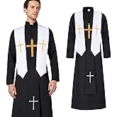 YOYEMAM Priest Costume for Men- Holy Priest Accessory Outfit with Stole, Plastic Monk Cross for Halloween Dress Up Party