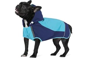 IECOii Dog Raincoat,Waterproof Rain Jacket for Medium Dogs,Adjustable Pet Rain Coat with Magic Sticker Closure,Reflective Doggy Raincoat with Hood,Perfect for Night Walking,Blue,M