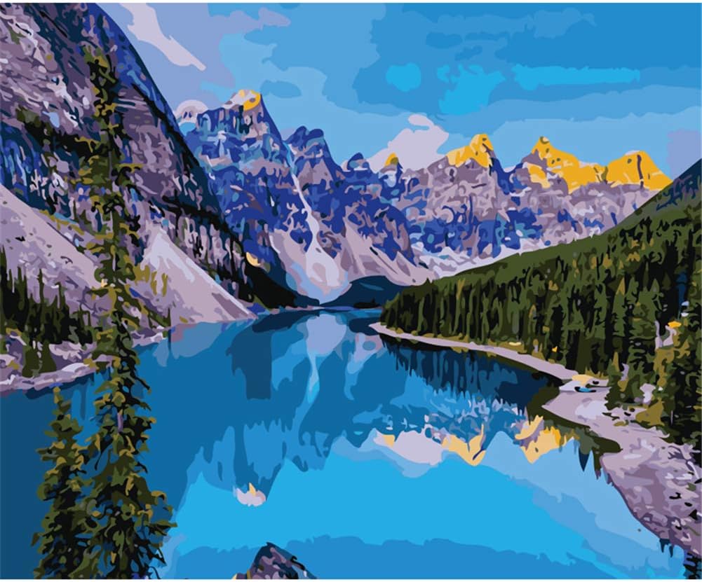 KANGDISON Snow Mountain Lake Painting by Numbers for Adults, DIY Oil Paint by Number Kits Home Decor Wall Gift Painted for Painting beginner 16 x 20inch / 40 x 50cm