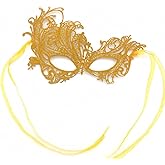 Hopodix Gold Masquerade Mask for Women Venetian Lace Eyemask for Carnival Gothic masquerade party Mardi Gras Mask