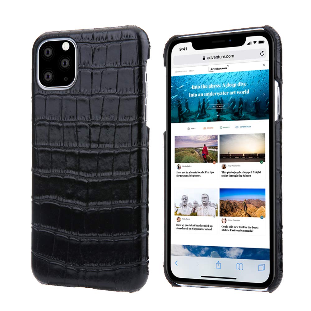 nincyee Genuine Leather Case for iPhone 11 Pro,Classic Crocodile Pattern Real Leather Half Wrapped Case Slim Fit (Half-pack)