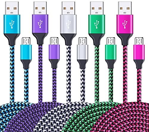 Android Charger Cable, Sicodo 5-Pack High Speed 6FT Premium Nylon Braided USB 2.0 A Male to Micro B Data Charger Cable for Samsung Galaxy S7 S6 Edge, Note 5, HTC, Motorola, Sony, LG and More