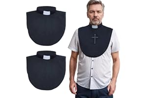 Auroeyfairy 2pcs Clergy Priest Collar with White Tab Unisex Clerical Bib Black Pastor Dickey for Clergy Shirt, One Size