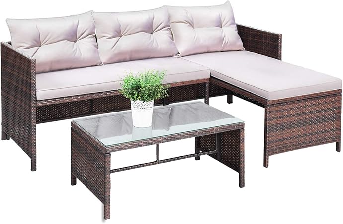 Amazon Com Tangkula 3 Pcs Outdoor Rattan Furniture Sofa Set