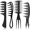 Sieral 4 Pcs Hair Comb Styling Set Double Side Tail Combs with Pick Barber Wide Tooth Tool for Men Women Beard Hairstylist Tools African American Accessories, Black, 4 Styles