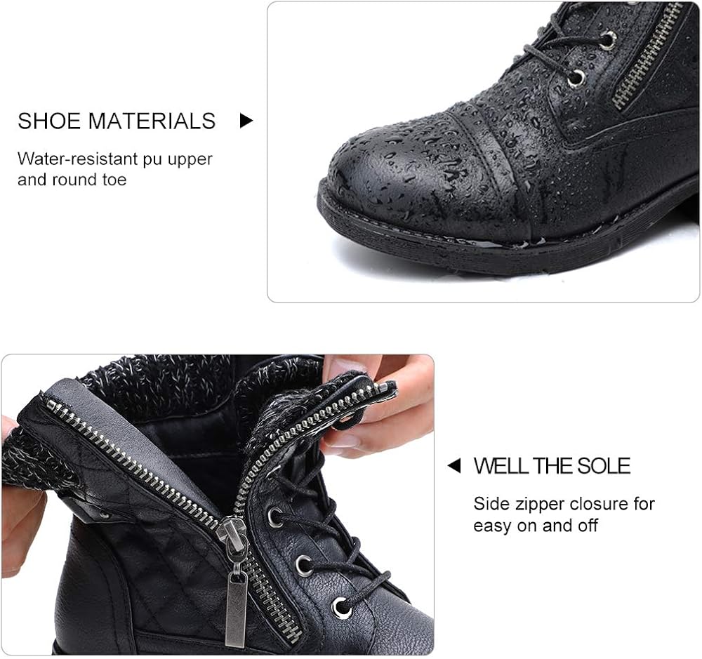  | STQ Women's Combat Boots Lace up Ankle Booties | Snow Boots