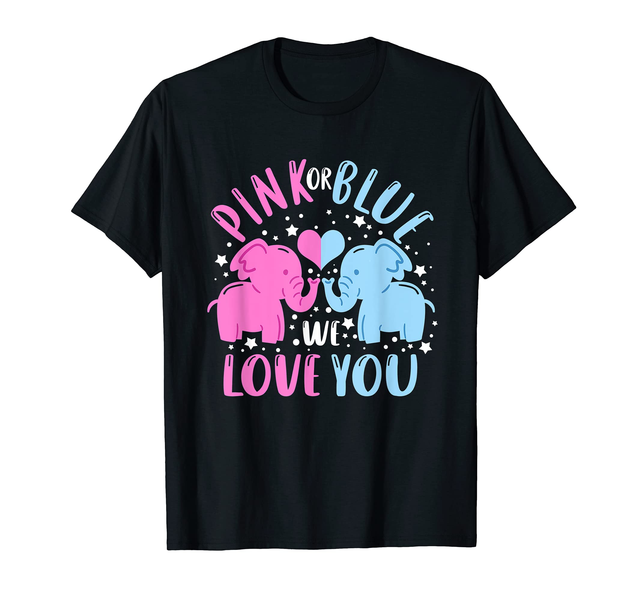 Pink Or Blue We Love You Baby Shower Gender Reveal Elephants T-Shirt