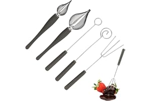 5pcs Chocolate Dipping Tools, 5 Styles Stainless Steel & Plastic Decorating Spoon Candy Dipper Tools Fondue Forks Set Accesso