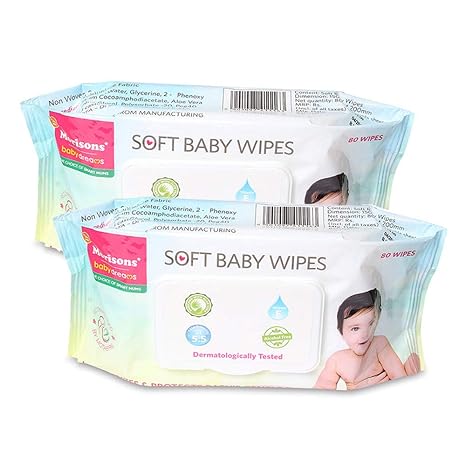 Morisons Baby Wipes 80s with Lid (White) - Pack of 2