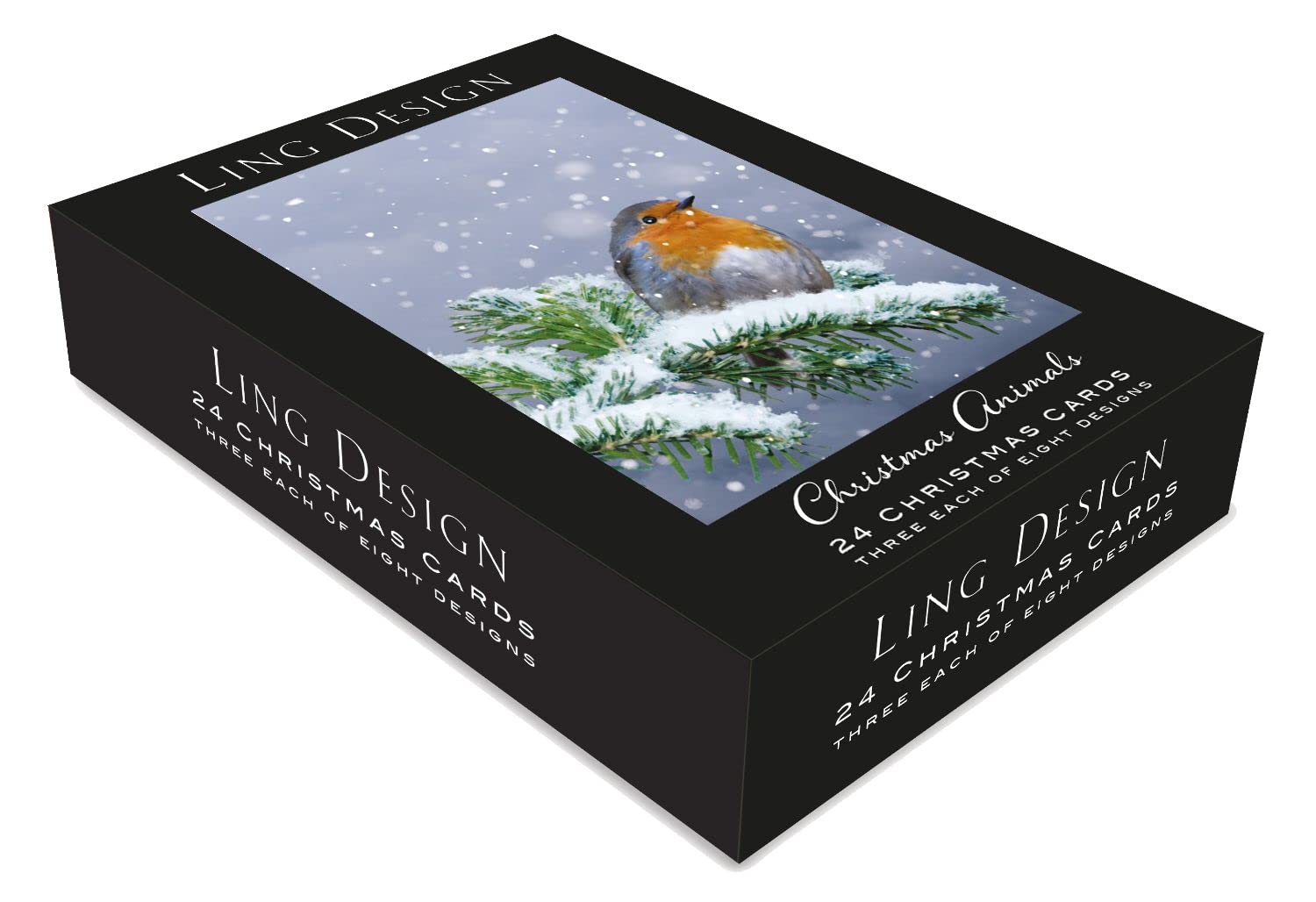 LING DESIGN Box of 24 Assorted Christmas Animals Christmas Cards 8 Designs Xmas Card Boxes XBVB2022P Ling Design, Black