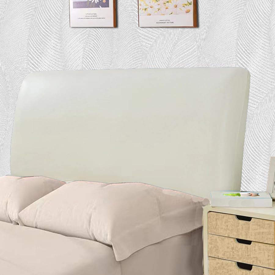 Bestenrose Bed Headboard Cover Waterproof Pu leather All-inclusive Elastic Headboard Protection Cover for King Double full Headboard Protector (Beige, 150cm / for 140-160cm headboard)