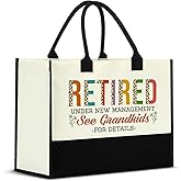 Retirement Gifts for Women, Retired Gifts for Grandma Nana Gigi, Funny Retirement Grandma Canvas Tote Bag for Women Shopping Grocery Bag