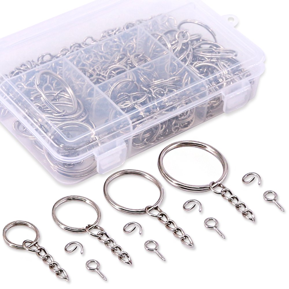 Swpeet Pack of 300 Key Rings with Chain Key Ring with Split Rings, Key Ring Split Key Rings with Link Chain for Jewellery Making