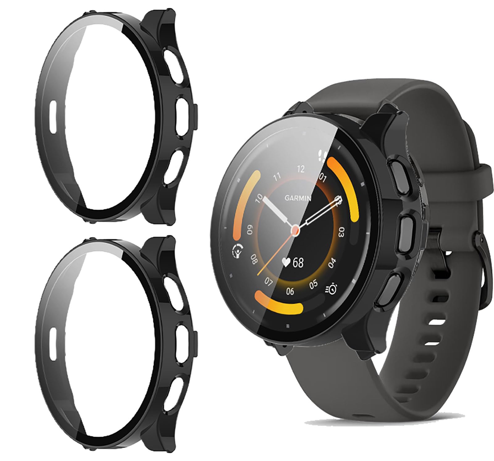 GIOPUEY [2 PACK Case Compatible with Garmin Venu 3S 41mm, Glass Protective Film + Hard Plastic Bezel, Garmin Venu 3S 41mm Cover - black+black