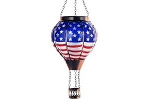 Larekook Solar Hot Air Balloon - Solar Lanterns Outdoor Hanging Waterproof for Garden Yard Patio Farmhouse Decoration，Stained Glass Flag