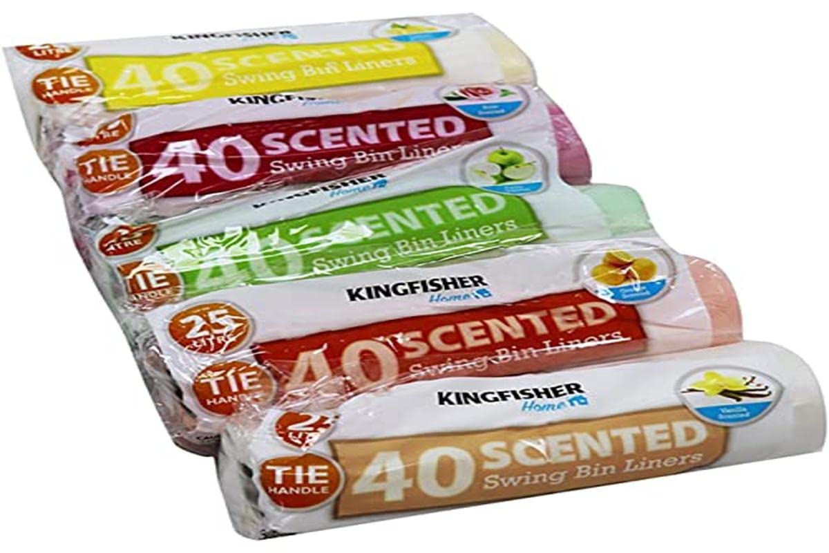 Kingfisher BB5SPB Scented Swing 25 Litre Bin Liners Orange, Vanilla, Apple, Lemon and Rose (5 x 40 Bags)