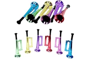 Kicko Metallic Trumpet Toys - 12 Pack - Assorted Colors - Shiny Plastic Blow Horn for Kids, Party Favor, Music Class, Pretend Play, Stage Props, 6 Inches