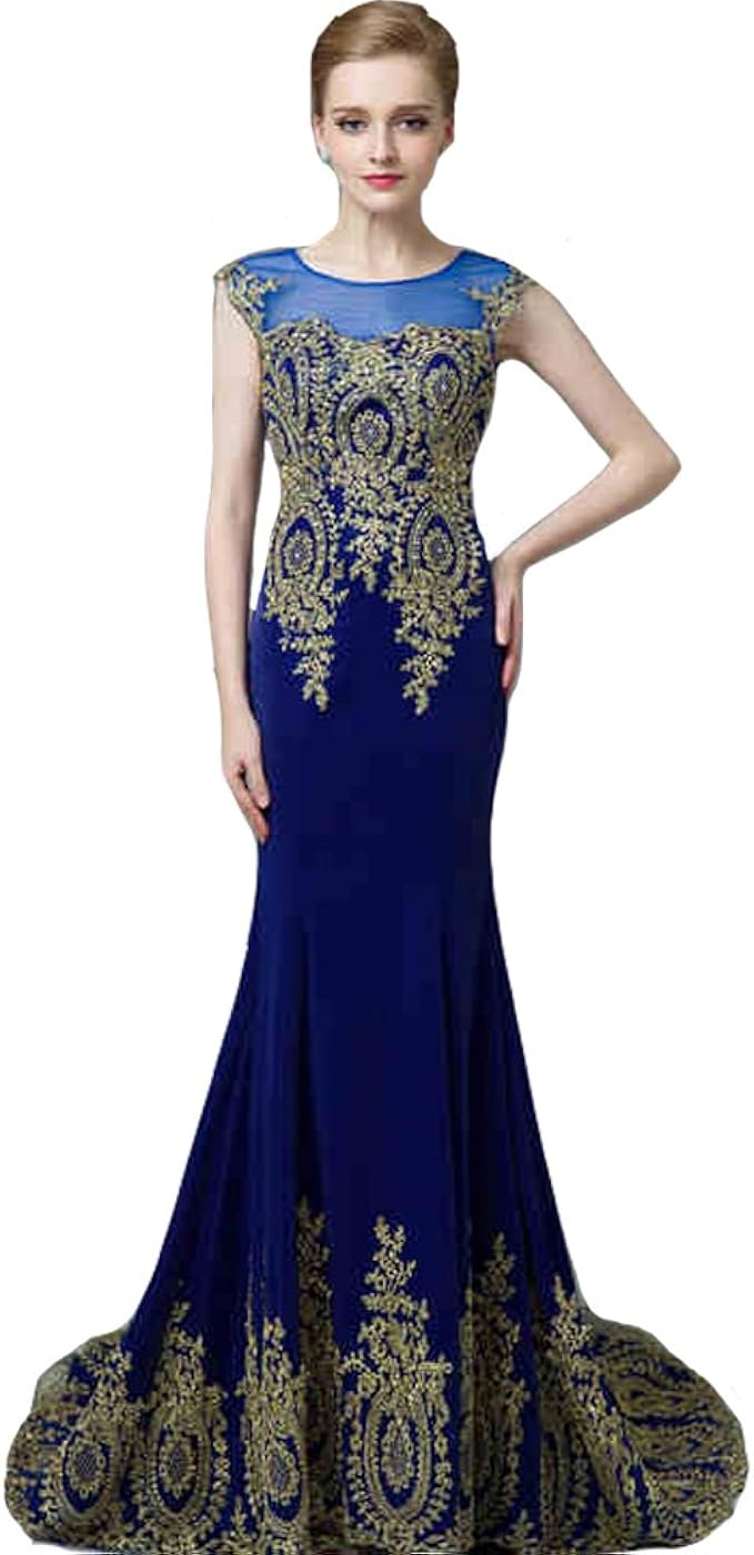 royal blue and gold lace dress