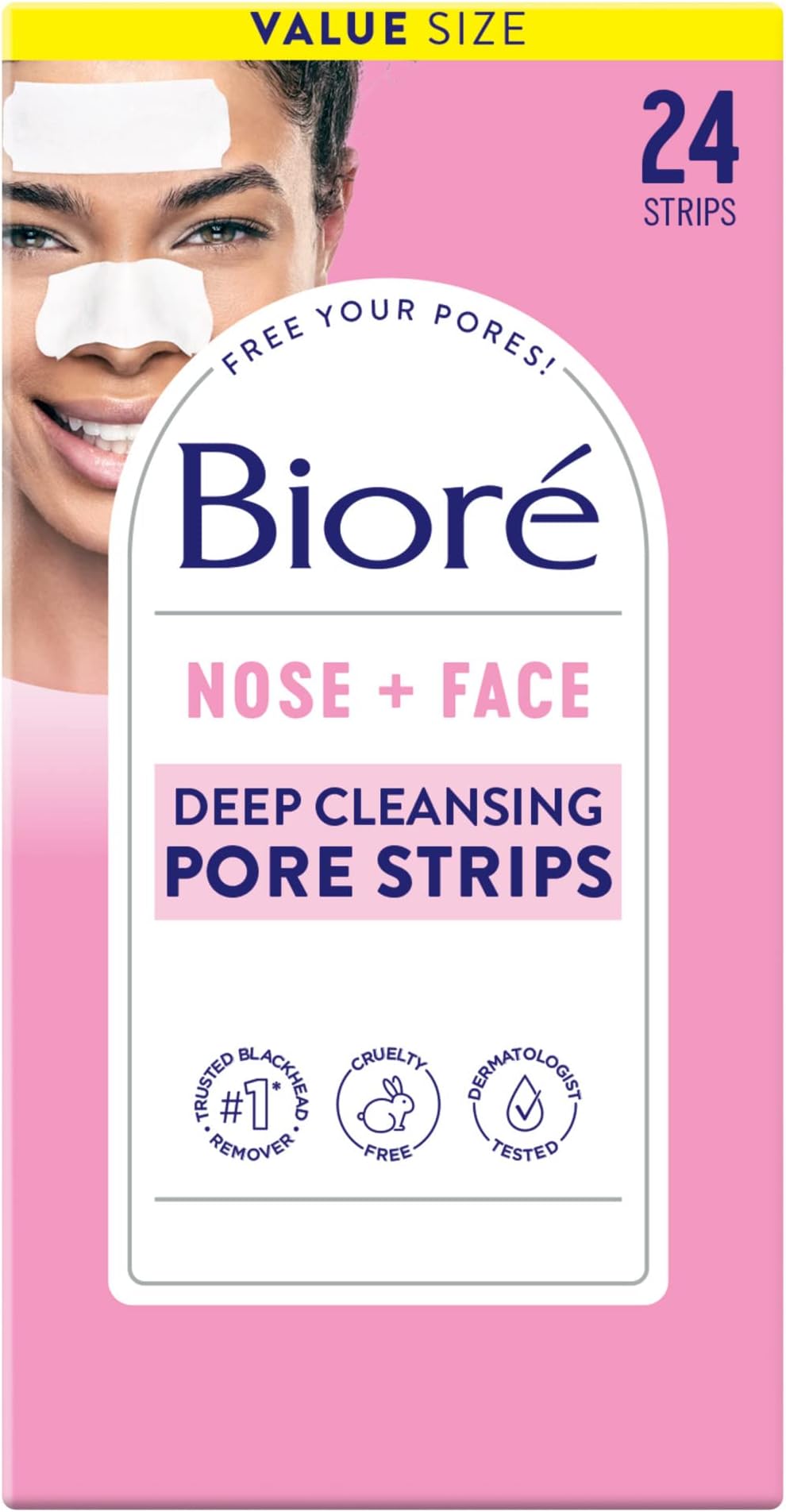 Biore Nose+Face Blackhead Remover Pore Strips, 12 Nose + 12 Face Strips for Chin or Forehead