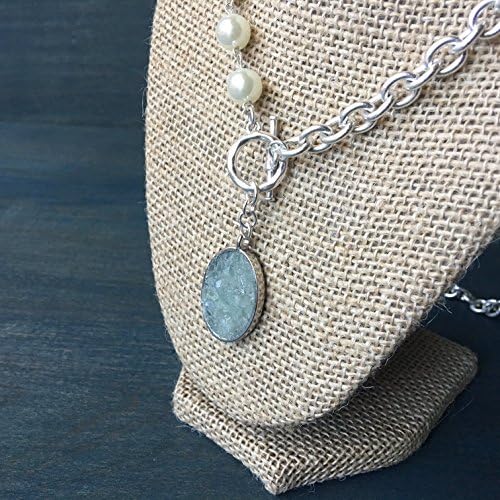 Fluorite Druzy Pendant With Faux Pearl Nickel-Free Chain