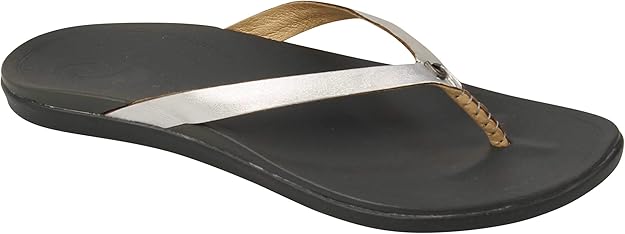 Amazon.com | OLUKAI Ho'Opio Leather Women's Sandal - Silver/Charcoal | Flip-Flops