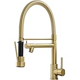 Fapully Commercial Pull Down Kitchen Faucets with Sprayer,Single Handle Spring Brushed Gold Kitchen Sink Faucet