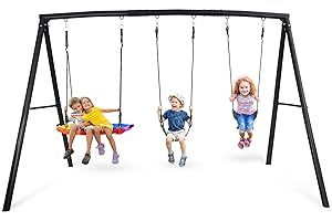 Hapfan 500lb Heavy Duty Swing Set for Backyard with Saucer Swing, 2 Belt Swings