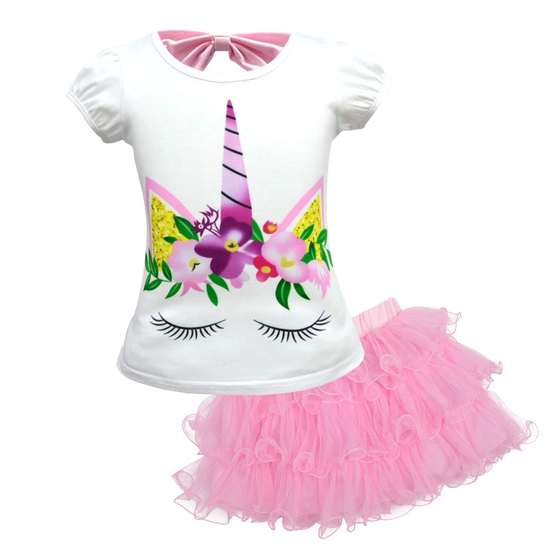 Lito Angels Unicorn T-shirt and Tutu Skirt Set for Girls Kids, Summer Dress Up Clothes Casual Wear Age 2-3 Years, A - Pink