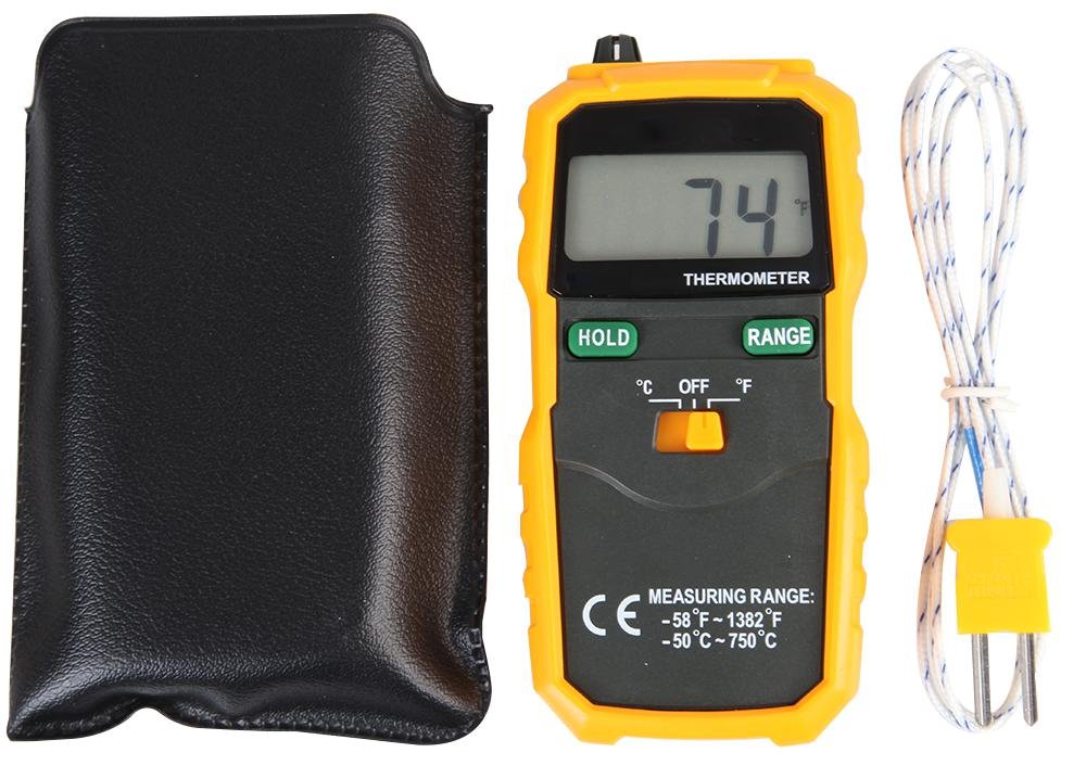 Duratool D03129 Digital Thermometer with K Type Thermocouple, -50 degree Celsius to +750 degree Celsius/ -58 degree Fahrenheit to +1382 degree Fahrenheit Range,Yellow