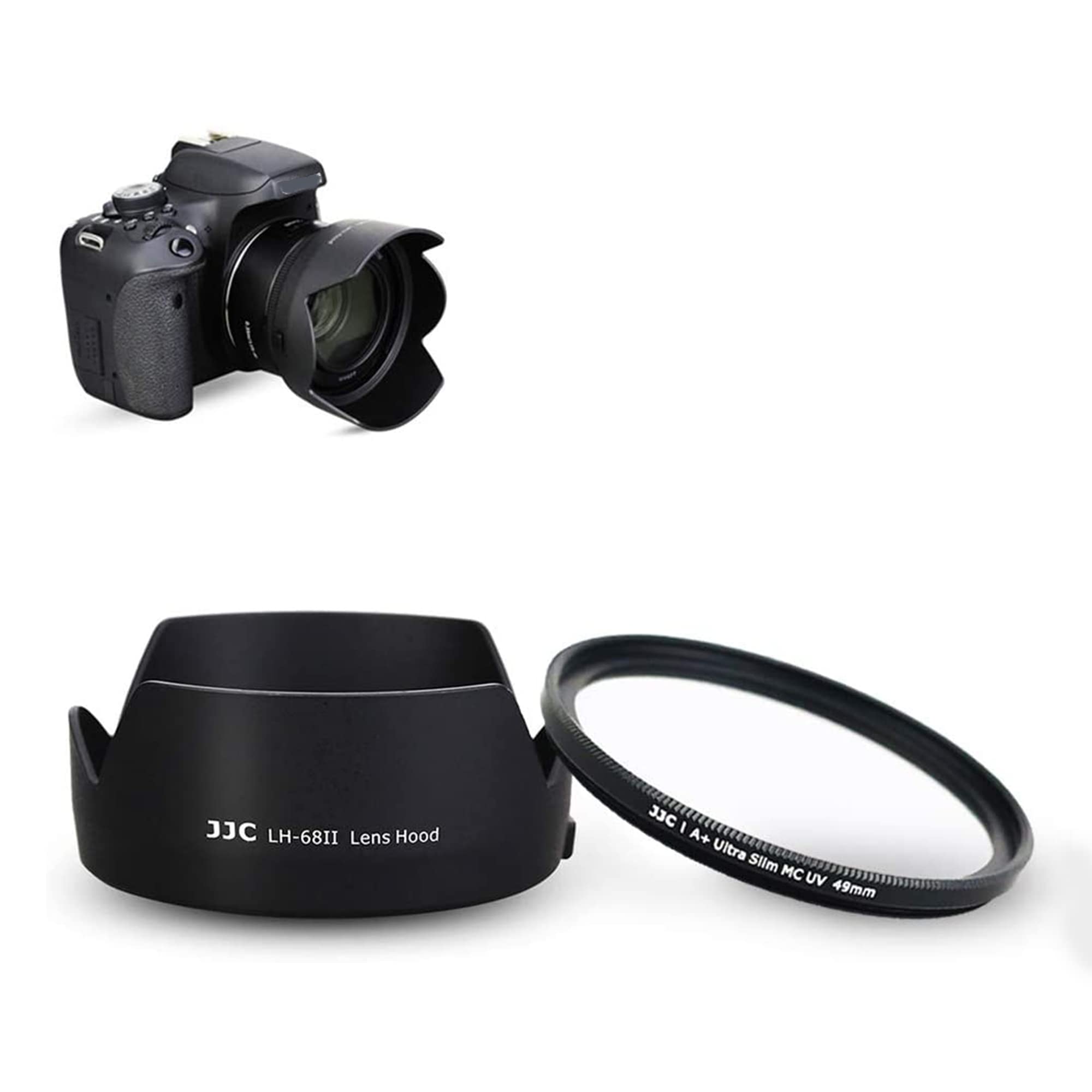 Lens Hood and UV Filter Fits for Canon EF 50mm f/1.8 STM Lens Replaces Canon ES-68, Reversible Lens Hood with 49mm UV Filter,Reduce Lens Flare and Prevent Reflection