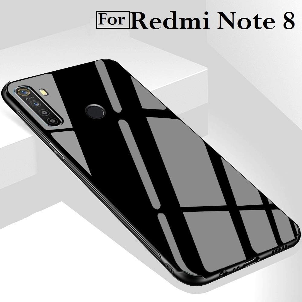 Designerz Hub® Xiaomi Redmi Note 8 Luxurious Toughened Glass Back Case with Shockproof TPU Bumper Back Case Cover Designed for Xiaomi Redmi Note 8 - (Black)