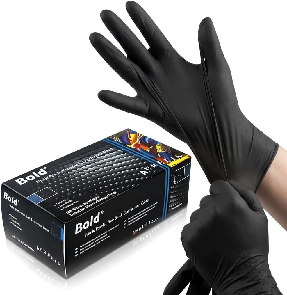 UK BEST BRANDS Black Nitrile Gloves Small 100 Pcs Heavy Duty Tattooist