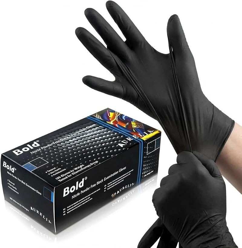 UK BEST BRANDS Black Nitrile Gloves Small 100 Pcs Heavy Duty Tattooist