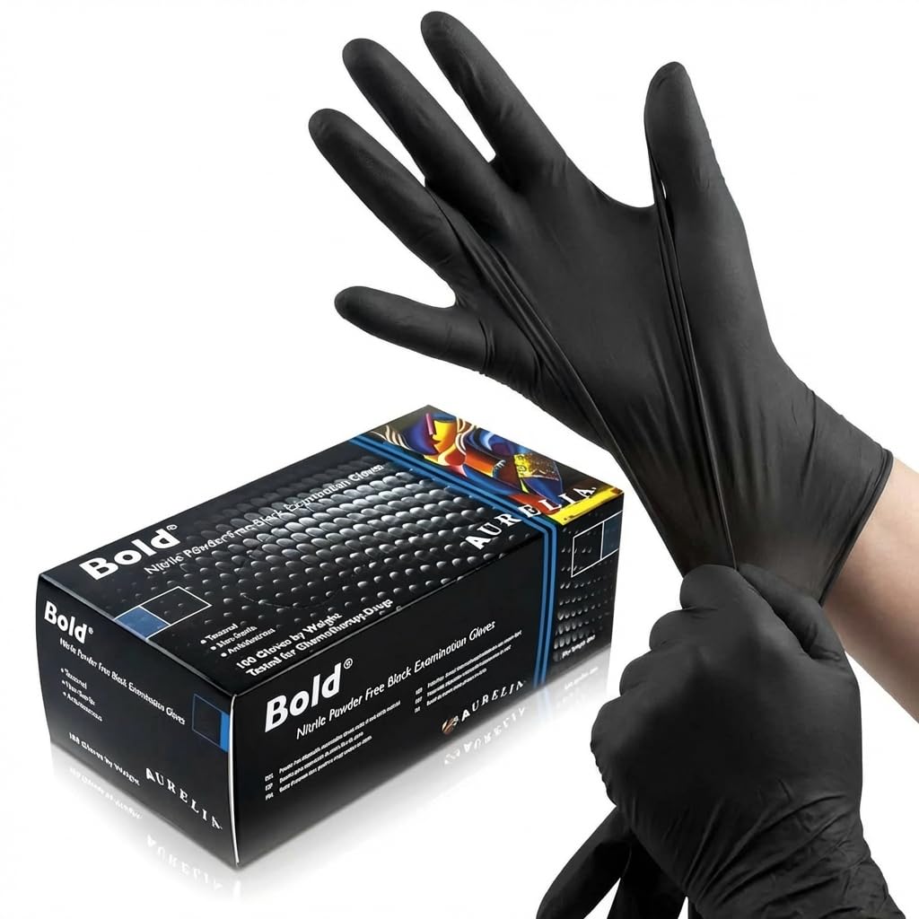 UK BEST BRANDS (100) Black Nitrile Disposable Gloves (Small) - Heavy Duty - Tattooist tattoo mechanic - Latex and Powder Free