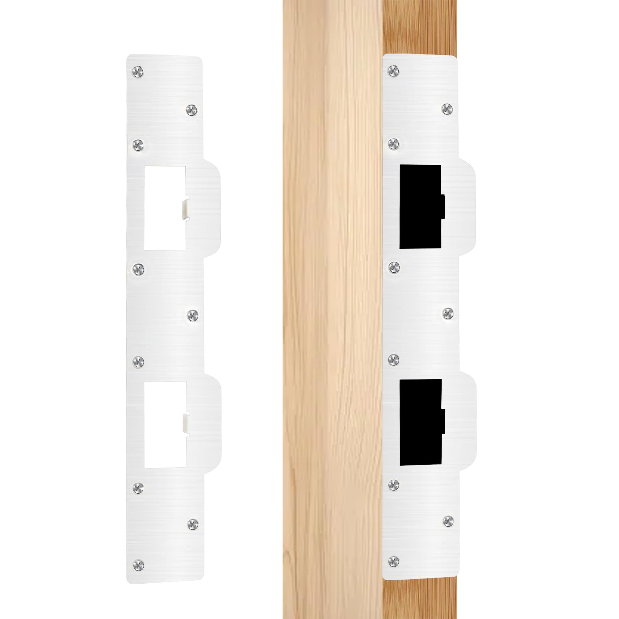 Photo 1 of Double Holes Door Latch Plate, Adjustable Deadbolt Strike Plate for Home Security, Upgraded 2 in 1 Strike Plates for Exterior Doors or Interior Doors