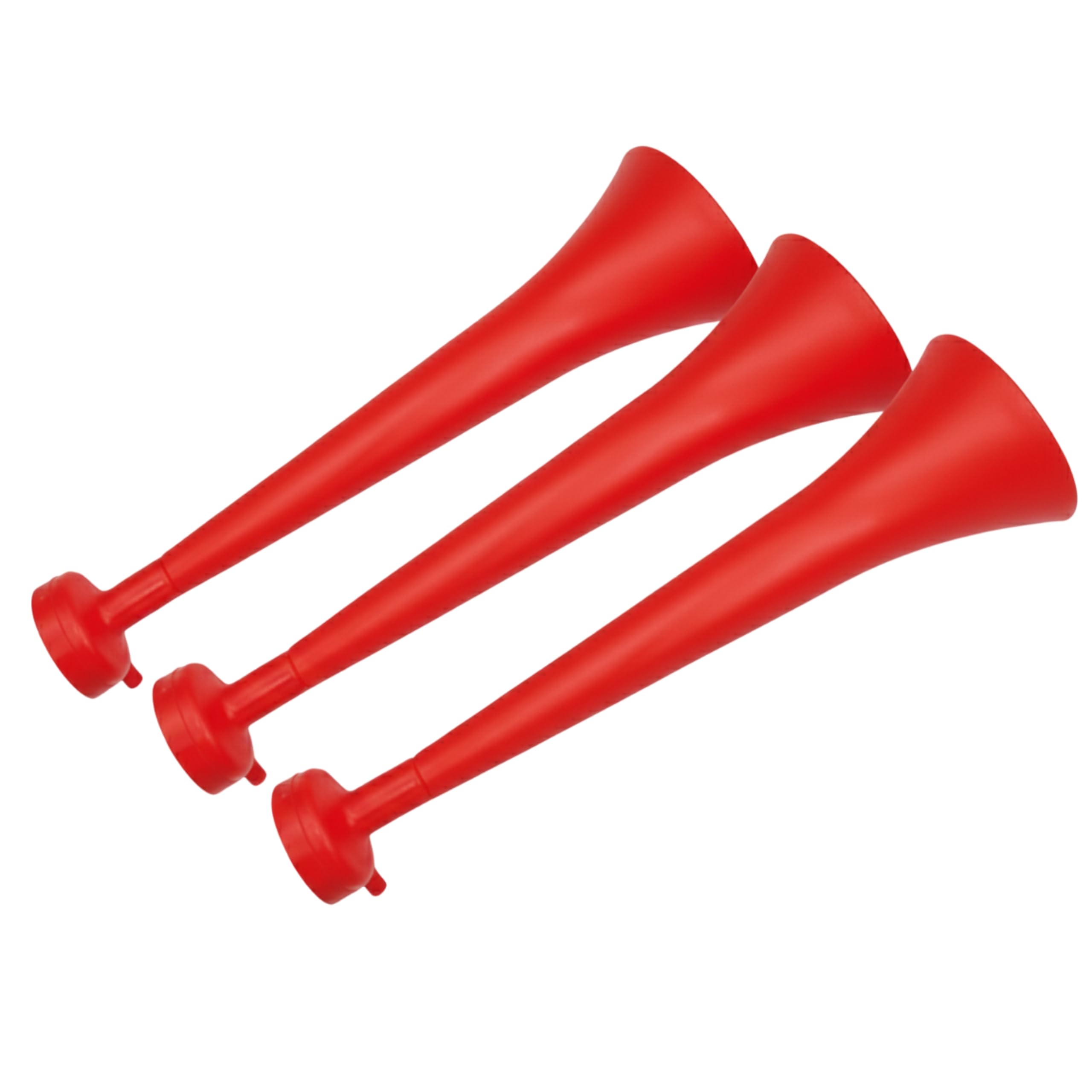 FUN FAN LINE - Pack of 3 Resistant Plastic Vuvuzelas | Cheering Trumpets for Football, Sporting Events, and Parties | Extreme Noise Horn 120 DB | Party Favors for Fans (Red)