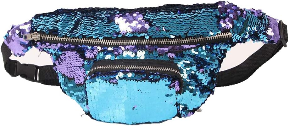 Women Girls Waist Bag Fashion Glitter Sequins Bum Bag Portable Zipper Sports Waist Pack Causal Travel Outdoor Holiday Phone Money Pouch for Running Cycling