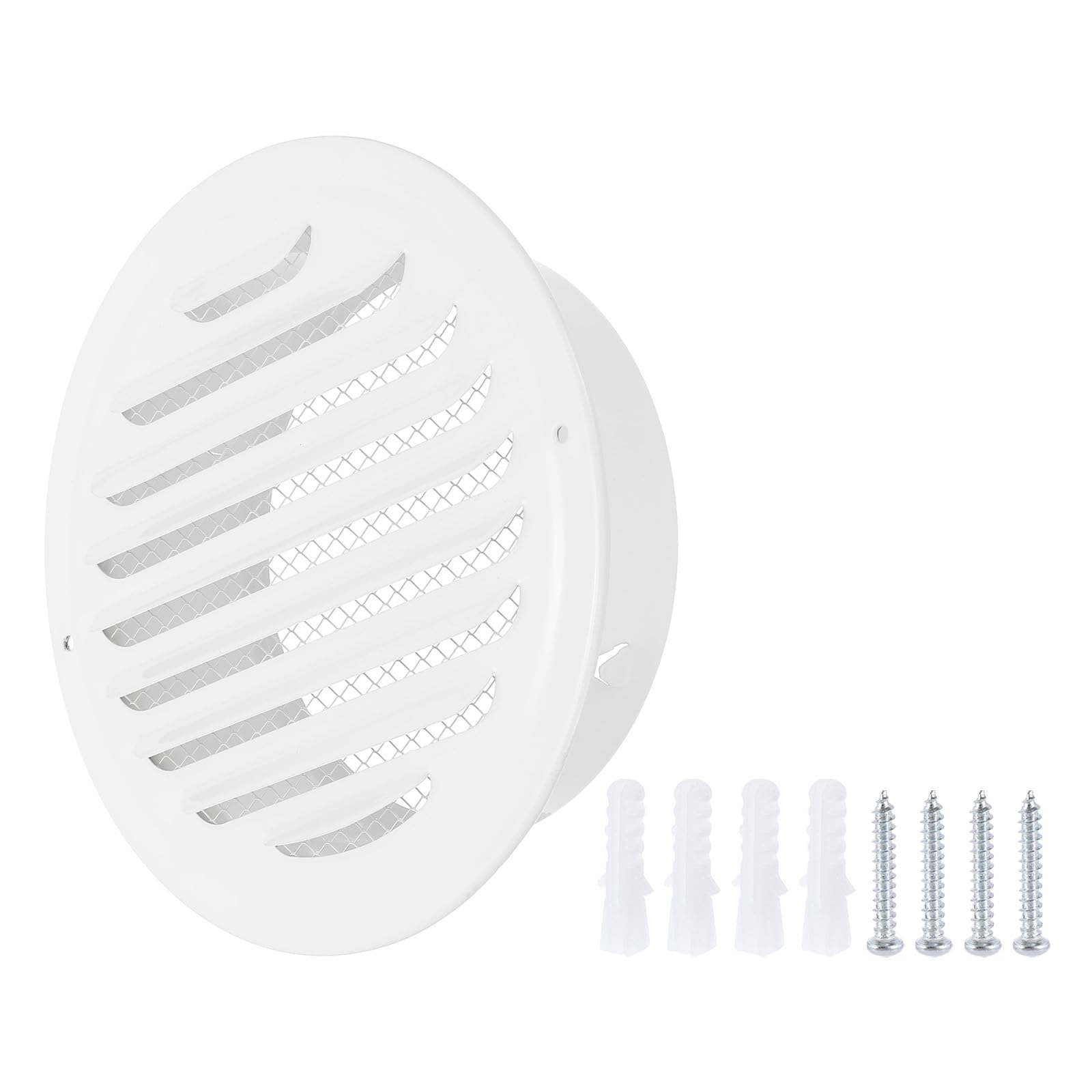 PATIKIL 6" Round Air Vent Cover, Stainless Steel Louvered Wall Inlet Outlet Grill Screen Mesh Ducting Soffit Vent with Screws for Ventilation, White