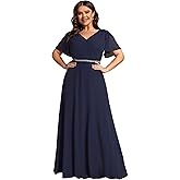 Ever-Pretty Beading Waist A Line Short Sleeves Chiffon Plus Size Maxi Formal Evening Dresses for Curvy Women 11981-DA