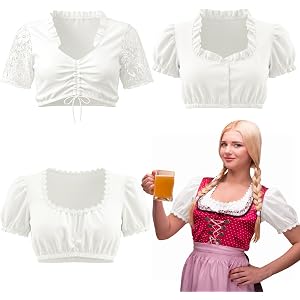 Liitrsh 3 Pcs Oktoberfest Dirndl Blouse Women German Crop Top | Oktoberfest Party Supplies Bavarian Traditional Costume