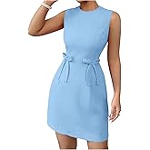 SOLY HUX Women's Summer Bow Mini Dress Crew Neck Sleeveless Elegant A Line Party Dresses