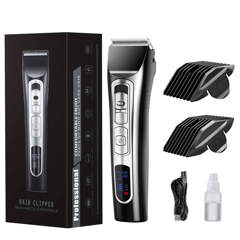 Mens Cordless Hair Clippers, Professional 5-in-1Rechargeable Hair Clippers Kit with Low Noise, Superior Long Service Life/Barbering/Grooming/Trimming, With LED Display Best Hair Clippers for Men : Beauty