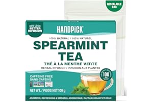 HANDPICK, Spearmint Tea Bags (100 Herbal Tea Bags) | Refreshing Mint Tea | Non-GMO, Gluten Free | Round Eco-Conscious Teabags