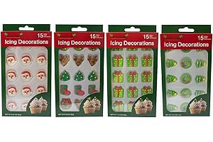 OASIS SUPPLY Christmas Edible Cake Decorations - Candy or Cupcake Topper - Santa Face, Trees, Wreaths, Reindeer, Xmas Boots, & Christmas Presents, 60 Pieces Total