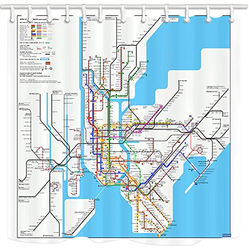 NYMB 3D Digital Printing Map Decor New York City Subway Shower Curtain, Fabric Bathroom Decorations, Bath Curtains Hooks Included, 69X70 inches