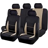 Flying Banner Car Seat Covers Set Beige Tan Front Seats Rear Bench Polyester car seat Protectors Easy installations Rear Bench Split Classic Man Lady