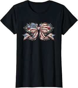 USA Floral Coquette Bow American Flag Flower 4th of July T-Shirt